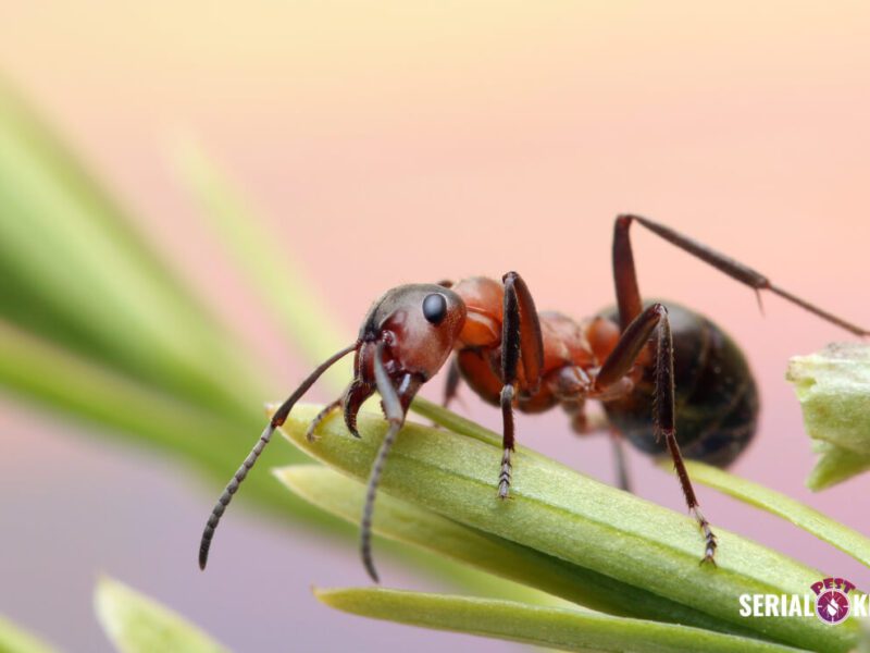 Ants following a trail on a green leaf