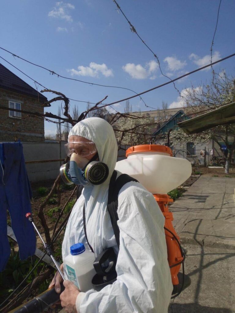 Yevgen Rozhko performing pest control duties on-site in Southern Ukraine.